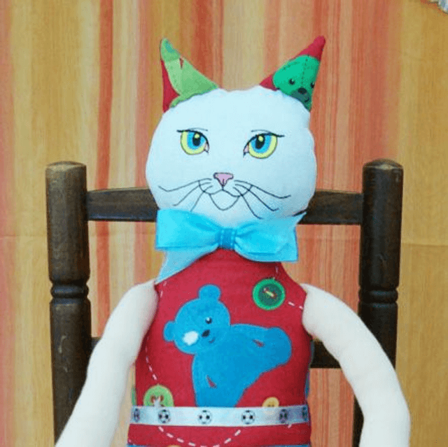 613-Doudou chat rouge et beige Htr 62 cm